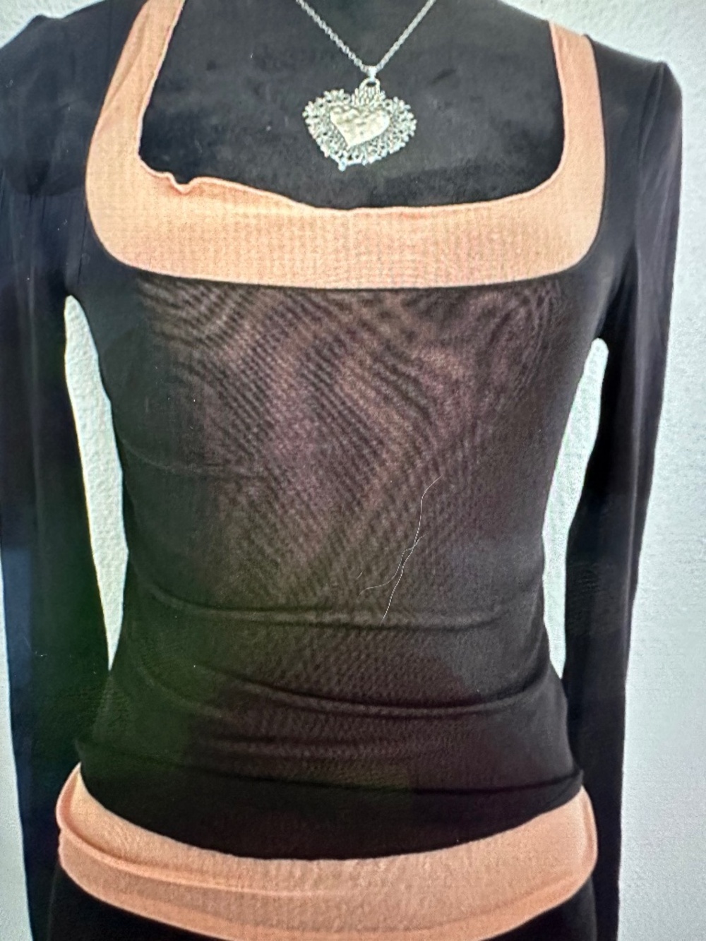 Free People Double Take Long Sleeve black mesh top